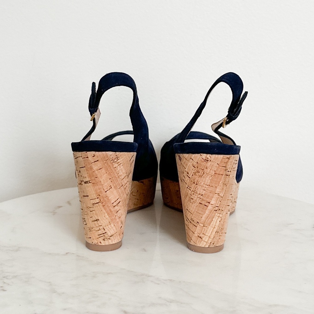 NEW STUART WEITZMAN Jean Suede Slingback Wedge Sandals Navy Blue Size 11.5 - Picture 7 of 10